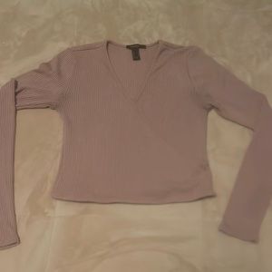 Forever 21 pink long sleeve v-neck crop top